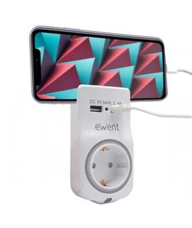 Ewent Cargador USB de Corriente Alterna - 2 Puertos USB-A - 2.4A (12W) - Sin Perdida de Toma de Corriente Schuko - Soporte para 