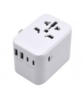 Ewent Adaptador de Viaje Universal - Conexiones para Europa (Schuko), USA, UK, Australia - 2xUSB-A - 3xUSB-C - Color Blanco