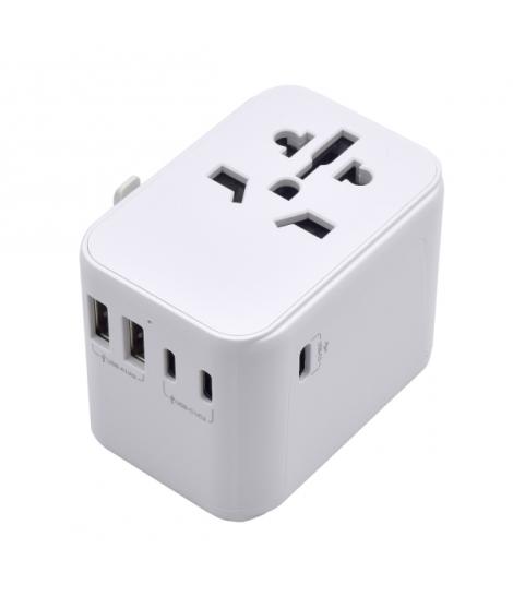 Ewent Adaptador de Viaje Universal - Conexiones para Europa (Schuko), USA, UK, Australia - 2xUSB-A - 3xUSB-C - Color Blanco