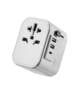 Ewent Adaptador de Viaje Universal - Conexiones para Europa (Schuko), USA, UK, Australia, China - 2xUSB-A - 1xUSB-C - Color Plat