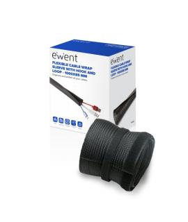 Ewent Manguito Organizador de Cable Polyester - Cierre de Velcro - 1m - 85mm - Color Negro