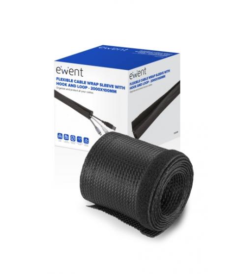 Ewent Manguito Organizador de Cable Polyester - Cierre de Velcro - 2m - 100mm - Color Negro