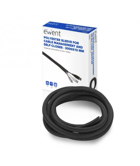 Ewent Manguito Organizador de Cable Polyester - Auto Cierre - 3m - 13mm - Color Negro