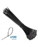 Ewent Pack de 100 Bridas de Nylon - 200x2.5mm - Resistente a UV - Uso en Interior y Exterior - Color Negro