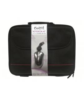 Ewent Maletin para Portatil 15.6” - Incluye Raton Optico USB - Asa de Mano - Correa Ajustable - Poliester - Color Negro/Rojo