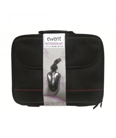 Ewent Maletin para Portatil 15.6” - Incluye Raton Optico USB - Asa de Mano - Correa Ajustable - Poliester - Color Negro/Rojo