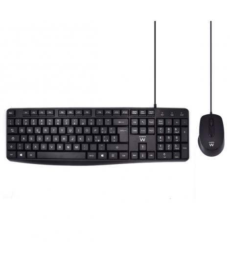 Ewent Pack Teclado + Raton para Oficina - Teclas Silenciosas de Perfil Bajo - 1000dpi - Disposicion Italiana QWERTY IT - Cable d