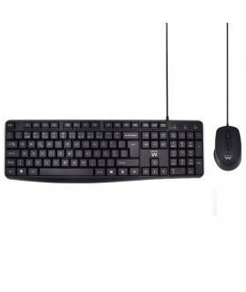 Ewent Pack Teclado + Raton para Oficina - Teclas Silenciosas de Perfil Bajo - 1000dpi - Disposicion Portuguesa QWERTY PT - Cable