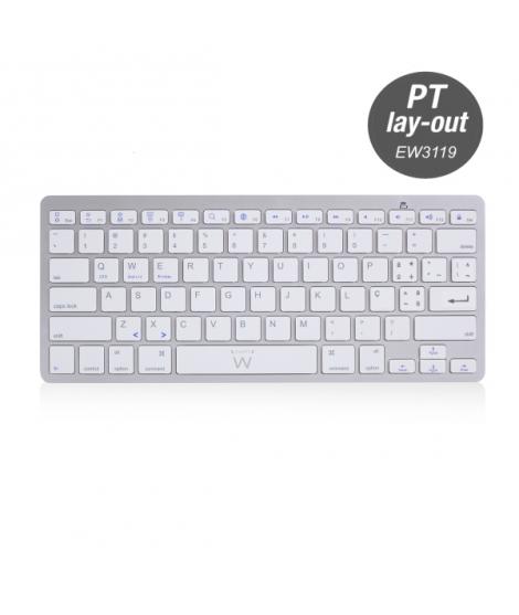 Ewent Teclado de Viaje - Modo Ahorro de Energia - Bluetooth 3.0 - Disposicion Portuguesa QWERTY PT - Alcance hasta 10m - Color P