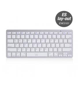 Ewent Teclado Inalambrico - 2x Baterias AAA - Disposicion QWERTY ES - Ultradelgado - Bluetooth - Color Plata/Blanco