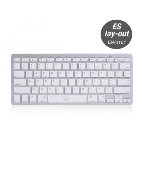 Ewent Teclado Inalambrico - 2x Baterias AAA - Disposicion QWERTY ES - Ultradelgado - Bluetooth - Color Plata/Blanco