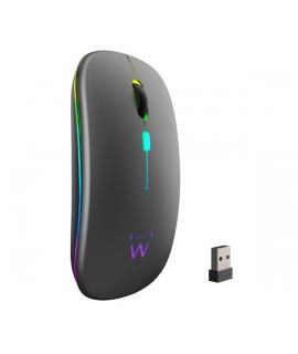 Ewent Raton Inalambrico - Receptor USB-A de 2.4GHz- Bluetooth 5.1 - Recargable - Luces RGB - 4 Botones - Bateria de Litio de 500