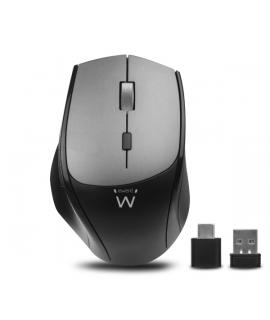 Ewent Raton Inalambrico - 2400dpi - Clic Silencioso - Bluetooth 5.1 - Receptores USB-A y C de 2.4GHz- Plug and Play - Color Negr