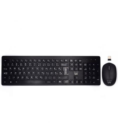 Ewent Pack Teclado + Raton Inalambricos - Receptor USB-A 2.4Hz - 1000dpi - Disposicion Eslovena QWERTZ SI - Incluye Pilas AA/AAA