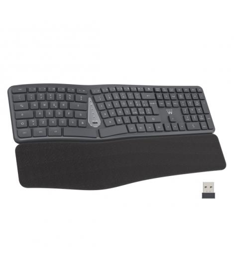 Ewent Teclado Inalambrico - Ergonomico - Bateria de Litio Recargable de 300mAh - Disposicion Eslovena QWERTZ SI - Teclas de Bajo