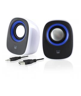 Ewent Altavoces Estereos de Sobremesa - Alimentacion USB - Control de Volumen - Jack de 3.5mm - Color Blanco/Negro