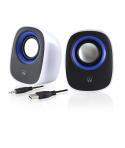 Ewent Altavoces Estereos de Sobremesa - Alimentacion USB - Control de Volumen - Jack de 3.5mm - Color Blanco/Negro