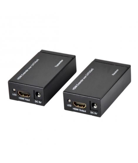 Ewent Pack Extensor HDMI por Cable UTP - hasta 60 Metros - Resolucion 1080P con Cable Cat6 - Color Negro