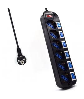 Ewent Regleta de 6 Tomas de Seguridad - 6x Schuko 16A - Proteccion contra Sobretension - Interruptor On/Off General e Individual