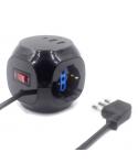 Ewent Regleta con 6 Tomas de Sobremesa en Forma de Cubo - 3 Tomas L/F (Schuko) - 2x USB-A - 1x USB-C - Enchufe Italiano Plano en