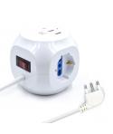 Ewent Regleta con 6 Tomas de Sobremesa en Forma de Cubo - 3 Tomas L/F (Schuko) - 2x USB-A - 1x USB-C - Enchufe Italiano Plano en