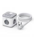 Ewent Regleta con 6 Tomas de Sobremesa - 3x Schuko 16A - 2x USB-A - 2x USB-C - Proteccion Infantil - Interruptor On/Off - Forma 