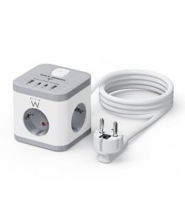 Ewent Regleta con 6 Tomas de Sobremesa - 3x Schuko 16A - 2x USB-A - 2x USB-C - Proteccion Infantil - Interruptor On/Off - Forma 