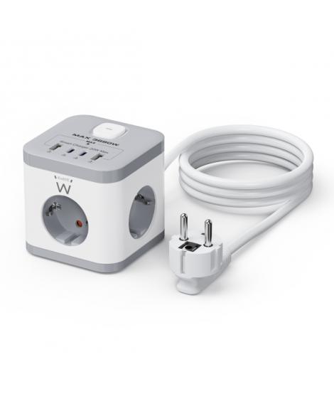 Ewent Regleta con 6 Tomas de Sobremesa - 3x Schuko 16A - 2x USB-A - 2x USB-C - Proteccion Infantil - Interruptor On/Off - Forma 