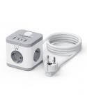 Ewent Regleta con 6 Tomas de Sobremesa - 3x Schuko 16A - 2x USB-A - 2x USB-C - Proteccion Infantil - Interruptor On/Off - Forma 