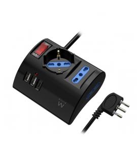 Ewent Regleta con 6 Tomas de Sobremesa - 2 Tomas L + 1 Toma L/F (Schuko) - 2x USB-A - 1x USB-C - Enchufe Italiano Plano en Angul