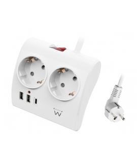 Ewent Regleta de 5 Tomas de Sobremesa - 2x Schuko 16A - 2x USB-A - 1x USB-C - Interruptor On/Off - Cable de 1.5m - Color Blanco