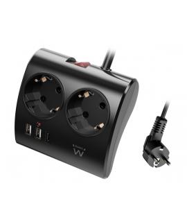 Ewent Regleta de 5 Tomas de Sobremesa - 2x Schuko 16A - 2x USB-A - 1x USB-C - Interruptor On/Off - Cable de 1.5m - Color Negro