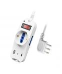 Ewent Regleta con 6 Tomas - 2 Tomas L + 1 Toma L/F (Schuko) - 1x USB-A - 1x USB-C - Enchufe Italiano Plano en Angulo - Interrupt