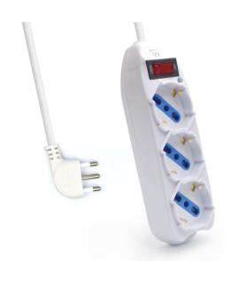 Ewent Regleta con 3 Tomas Tipo L/F (Schuko) de 10/16A - Interruptor On/Off - Enchufe Italiano Plano en Angulo - Cable de 1.5m - 