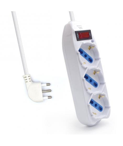 Ewent Regleta con 3 Tomas Tipo L/F (Schuko) de 10/16A - Interruptor On/Off - Enchufe Italiano Plano en Angulo - Cable de 1.5m - 