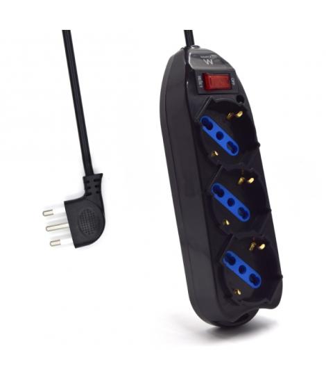 Ewent Regleta con 3 Tomas Tipo L/F (Schuko) de 10/16A - Interruptor On/Off - Enchufe Italiano Plano en Angulo - Cable de 1.5m - 