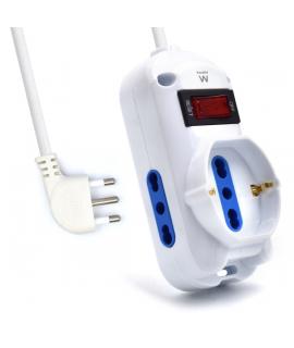 Ewent Regleta con 3 Tomas - 2 Tomas L + 1 Toma L/F (Schuko) - Interruptor On/Off - Enchufe Italiano Plano en Angulo - Cable de 1