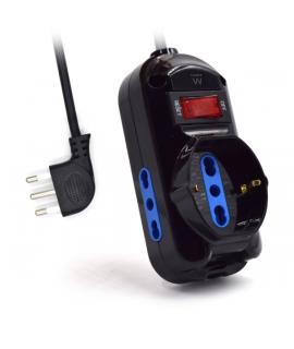 Ewent Regleta con 3 Tomas - 2 Tomas L + 1 Toma L/F (Schuko) - Interruptor On/Off - Enchufe Italiano Plano en Angulo - Cable de 1