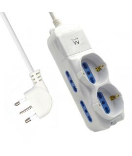 Ewent Regleta con 6 Tomas - 4 Tomas L + 2 Tomas L/F (Schuko) - Proteccion Infantil - Enchufe Italiano Plano en Angulo - Cable de
