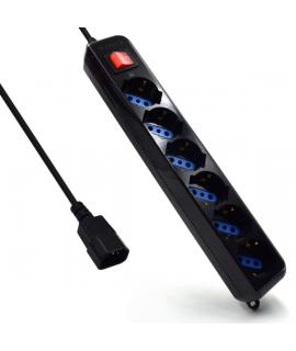Ewent Regleta con 6 Tomas Tipo L/F (Schuko) para SAI - Proteccion contra Sobretension - Proteccion Infantil - Interruptor On/Off