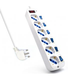 Ewent Regleta con 6 Tomas Tipo L/F (Schuko) de 10/16A - Interruptor de Encendido General e Individual - Proteccion contra Sobret