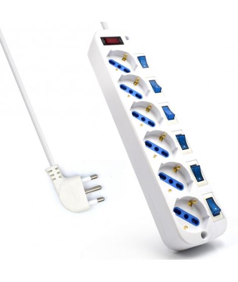 Ewent Regleta con 6 Tomas Tipo L/F (Schuko) de 10/16A - Interruptor de Encendido General e Individual - Proteccion contra Sobret