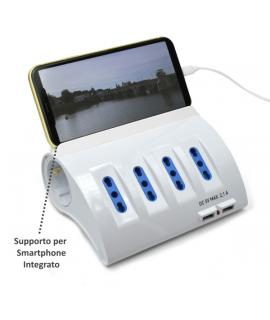 Ewent Regleta con 6 Tomas - 4 Tomas L + 2 Toma L/F (Schuko) - 2x USB-A - Proteccion Infantil - Enchufe Italiano Plano en Angulo 