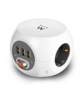 Ewent Regleta con 6 Tomas de Sobremesa - 3x Schuko 16A - 3x USB-A - Interruptor On/Off - Cable de 1.5m - Forma de Cubo - Color B