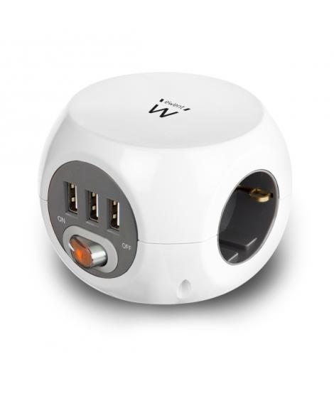 Ewent Regleta con 6 Tomas de Sobremesa - 3x Schuko 16A - 3x USB-A - Interruptor On/Off - Cable de 1.5m - Forma de Cubo - Color B