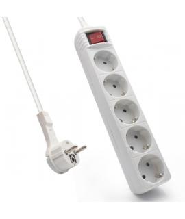 Ewent Regleta de 5 Tomas Schuko 16A - Proteccion Infantil - Interruptor On/Off - Cable de 1.5m - Enchufe Schuko Plano en Angulo 