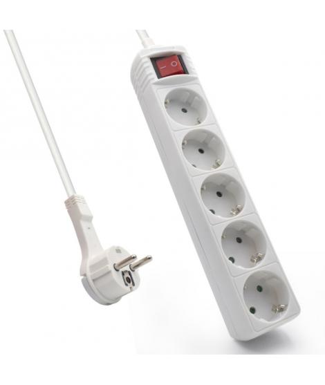 Ewent Regleta de 5 Tomas Schuko 16A - Proteccion Infantil - Interruptor On/Off - Cable de 1.5m - Enchufe Schuko Plano en Angulo 