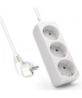Ewent Regleta de 3 Tomas Schuko 16A - Proteccion Infantil - Cable de 1.5m - Enchufe Schuko Plano en Angulo - Color Blanco