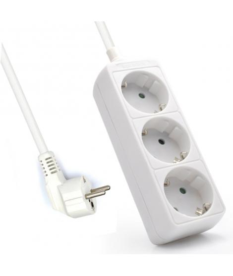 Ewent Regleta de 3 Tomas Schuko 16A - Proteccion Infantil - Cable de 1.5m - Enchufe Schuko Plano en Angulo - Color Blanco