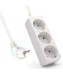 Ewent Regleta de 3 Tomas Schuko 16A - Proteccion Infantil - Cable de 1.5m - Enchufe Schuko Plano en Angulo - Color Blanco